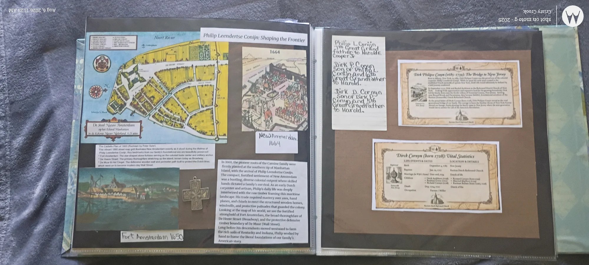 World War II military family-history scrapbook with European campaign maps, service records, and research