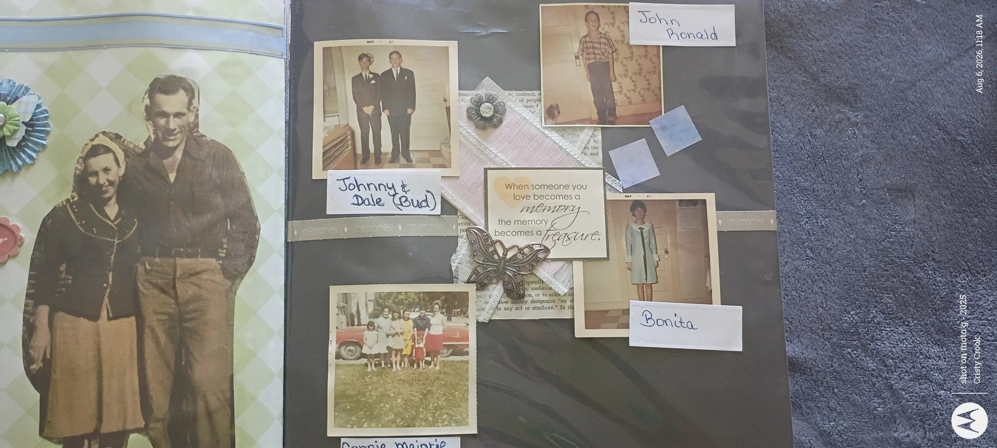 Cristy’s handcrafted family-history scrapbook preserving vintage family photographs and names
