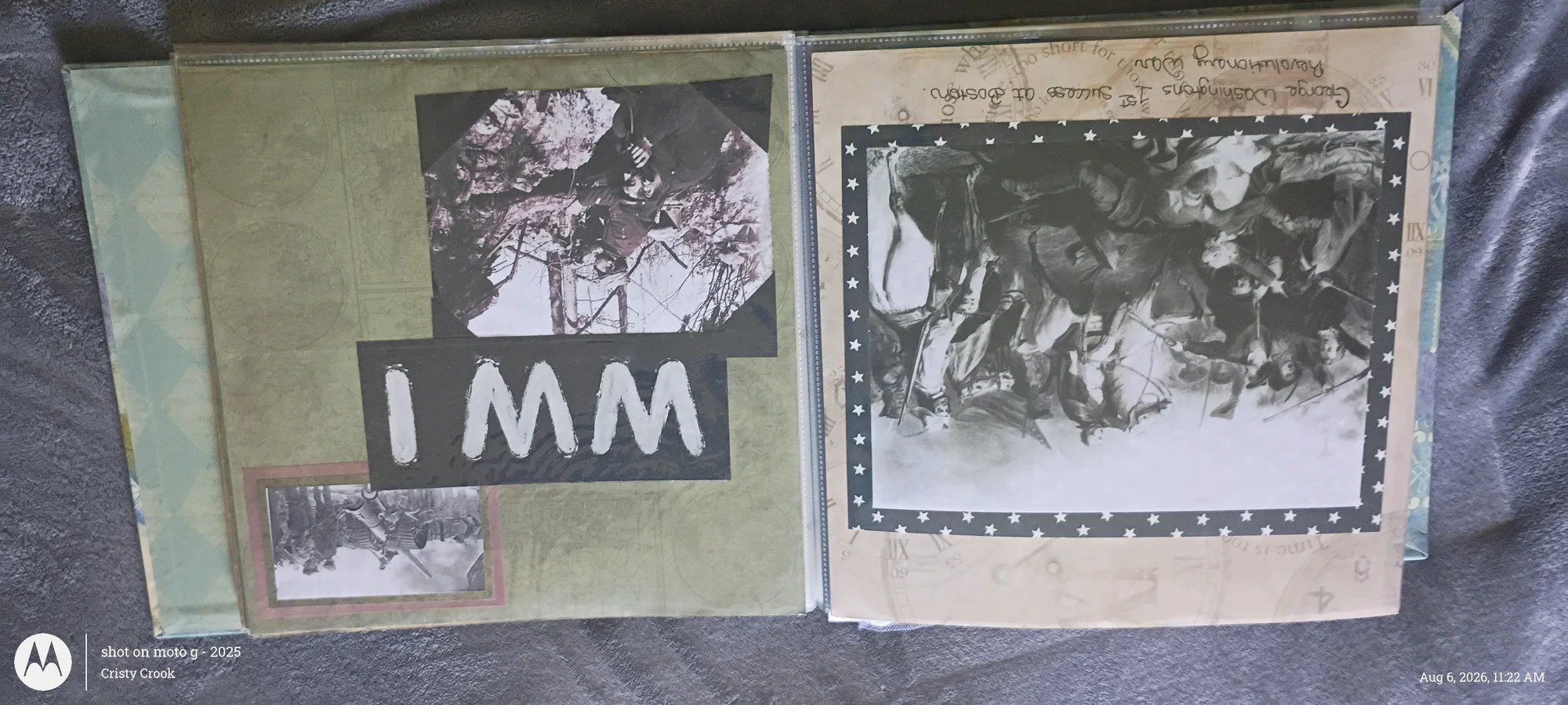 Military scrapbook spread preserving wartime soldier photographs